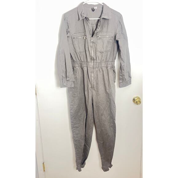 H&M Divided Gray Utility Jumpsuit Women’s Small Zip Front Long Sleeve - Picture 1 of 6